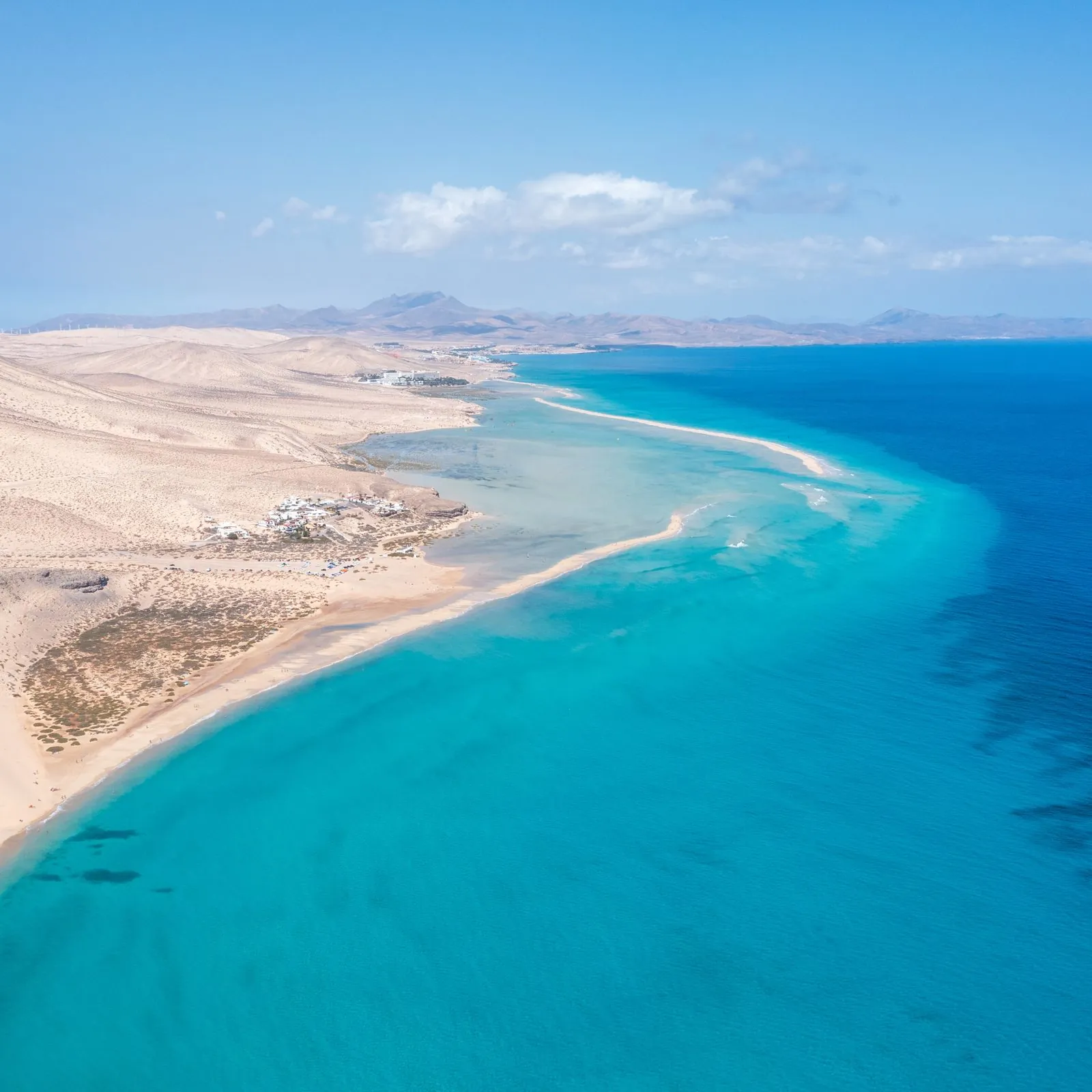 Aerial view of the lagoon at Playa de Sotavento on the Jandia peninsula, Fuerteventura