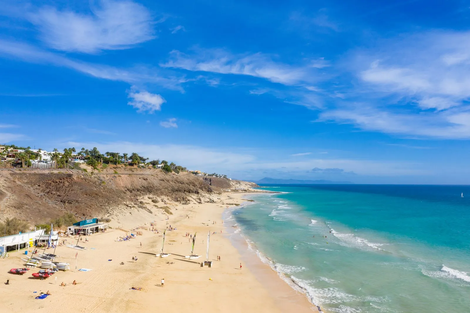 Aerial view of the long Esquinzo-Butihondo beach on the Jandia peninsula, Fuerteventura
