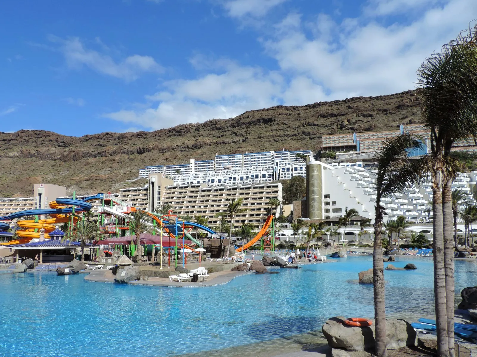 The resort beach of Playa de Taurito in a valley on southern Gran Canaria