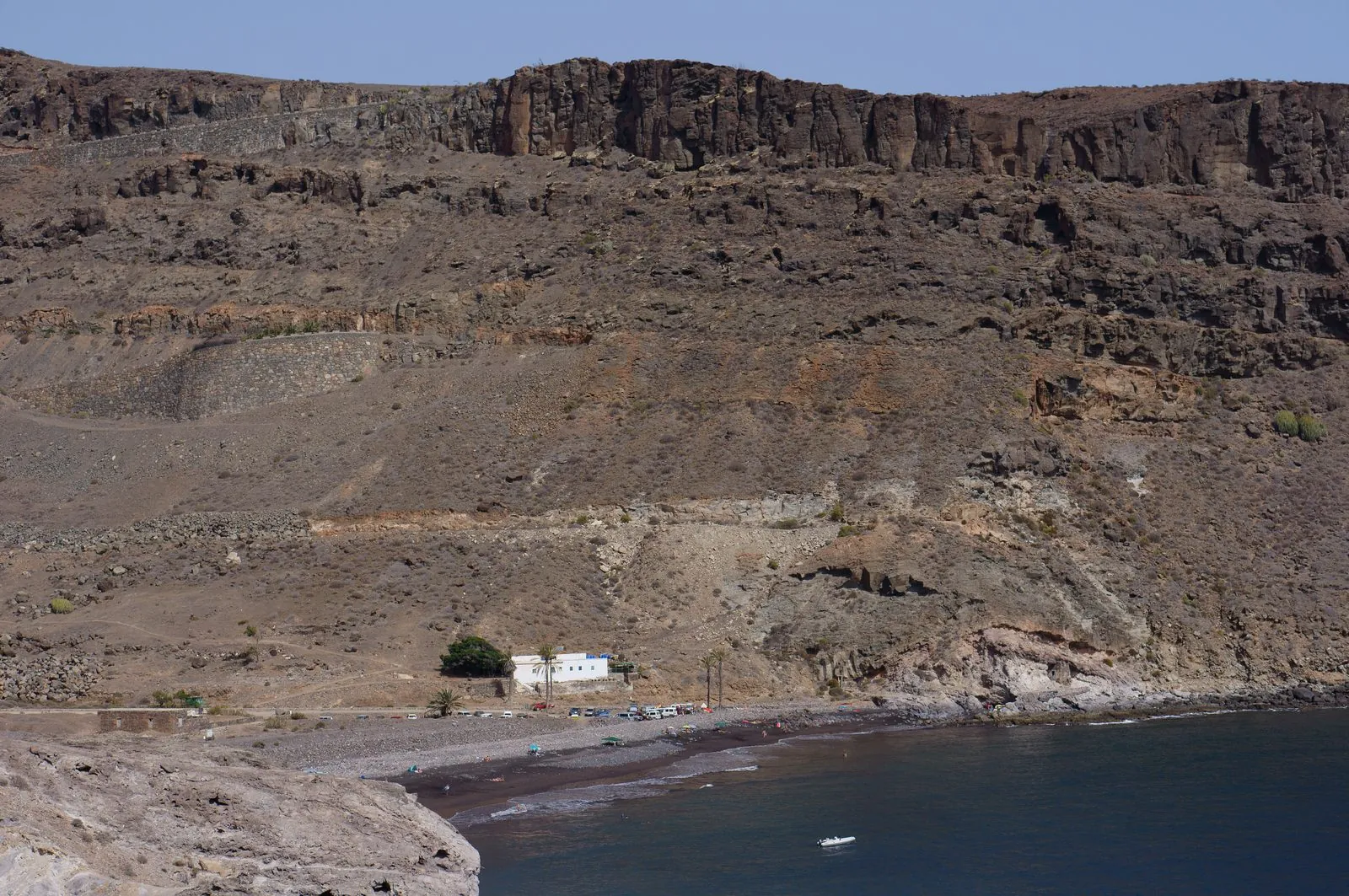 Playa de Veneguera and its ravine seen from the coastal track, Gran Canaria