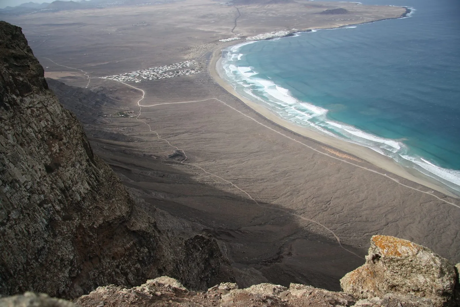 Playa de Famara and Famara village seen from the Risco de Famara viewpoint, Lanzarote