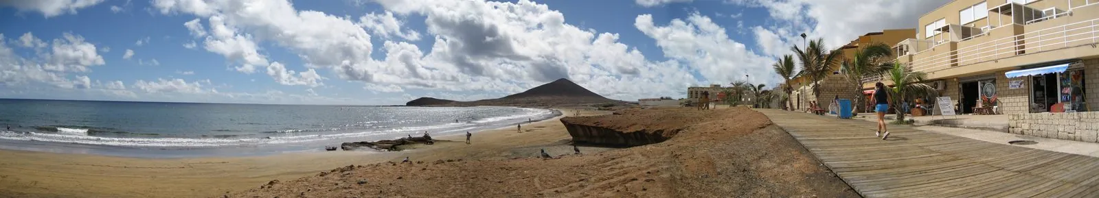 The seafront promenade and beach of El Médano, a windsurfing hotspot on Tenerife