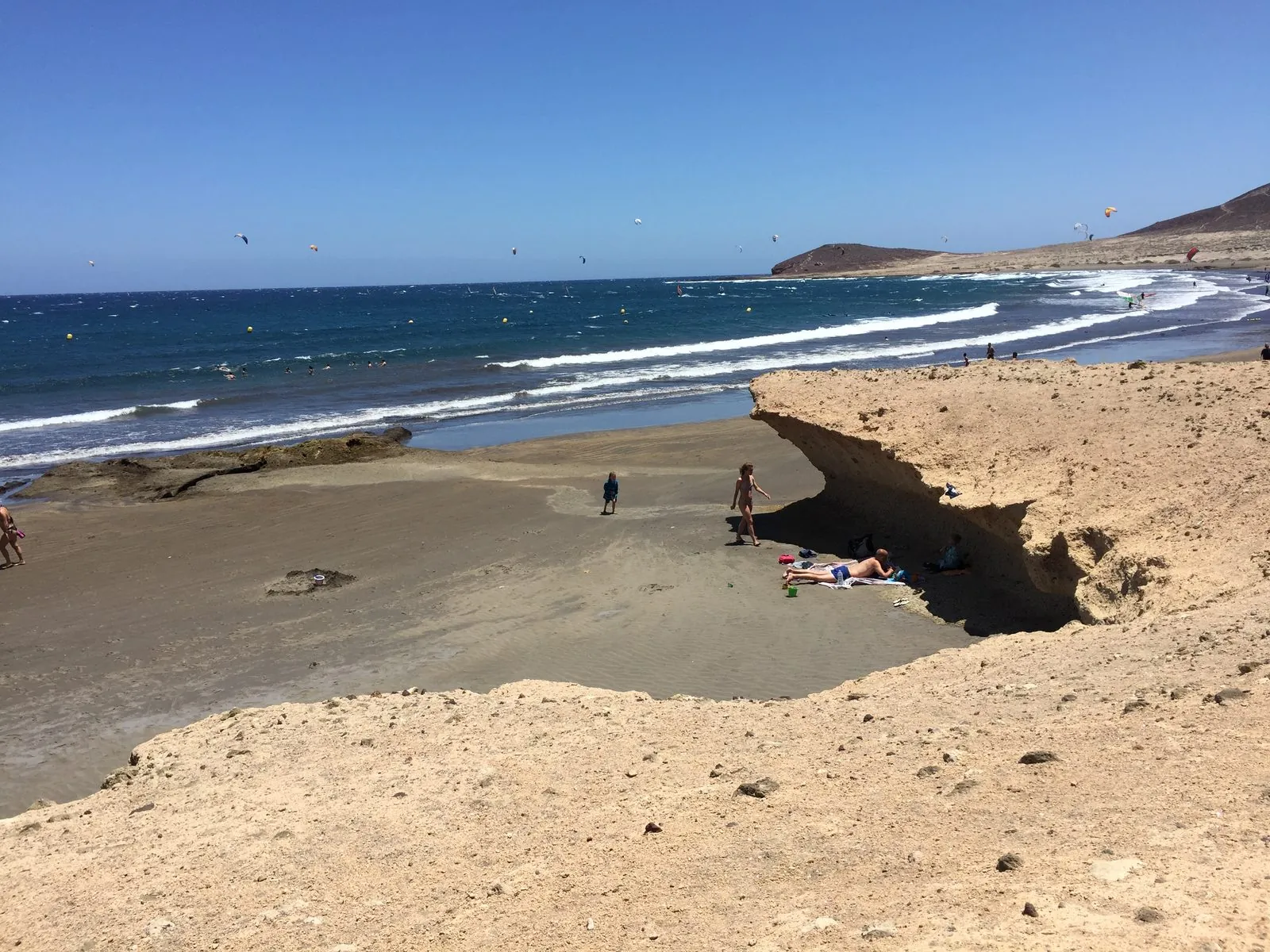 The wide sandy beach of El Médano below the Montaña Roja headland in southern Tenerife