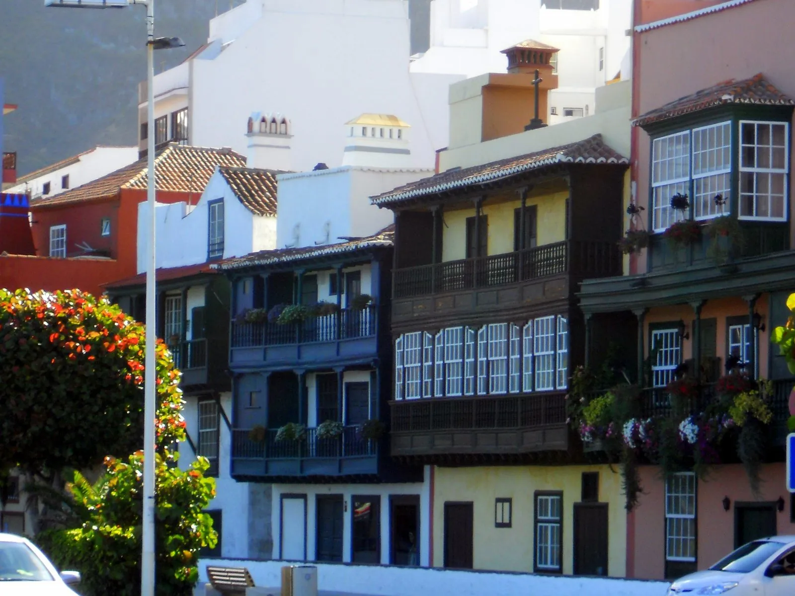 Traditional Canarian balconies on the seafront of Santa Cruz de La Palma