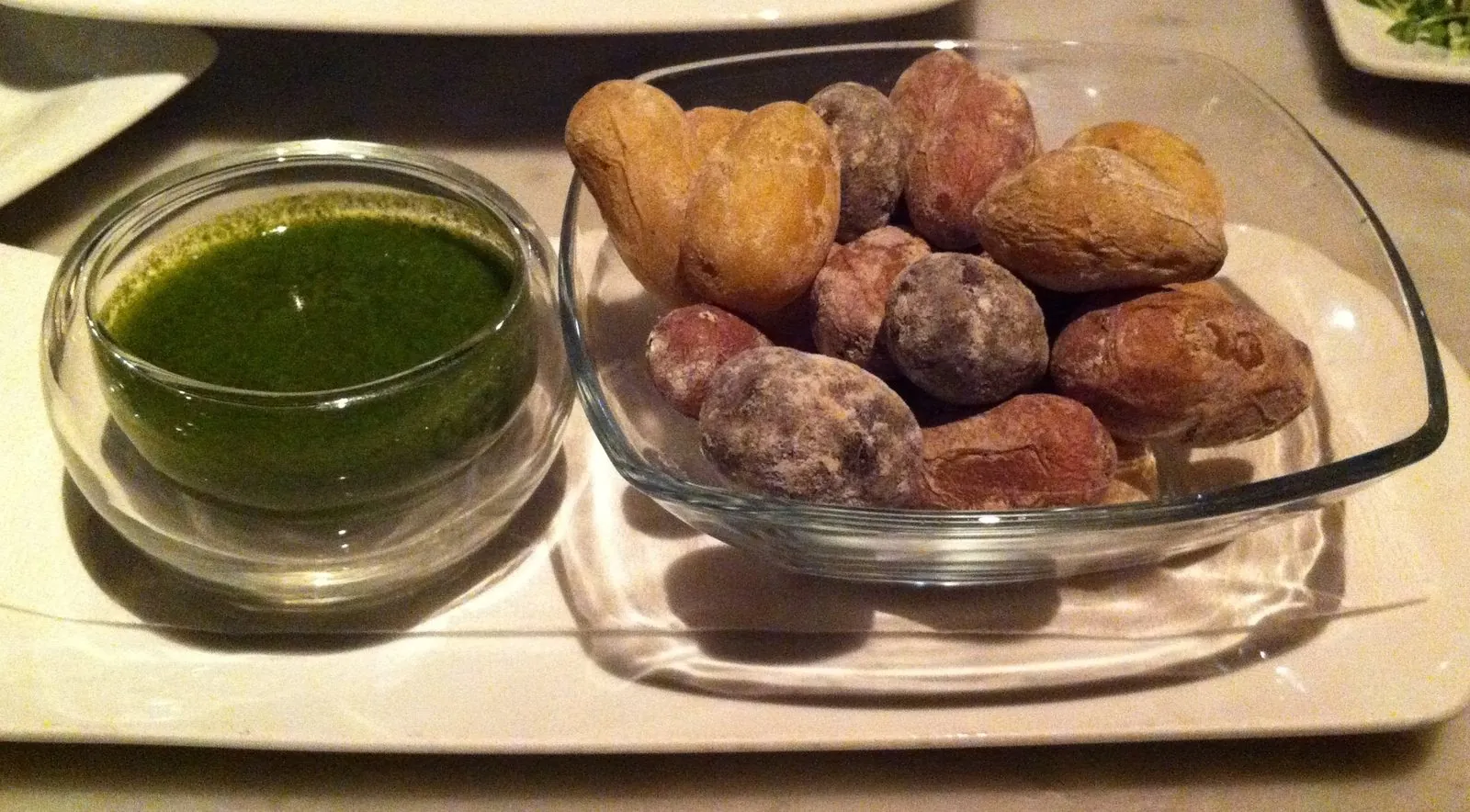 Papas arrugadas with green mojo, a naturally vegan Canarian dish