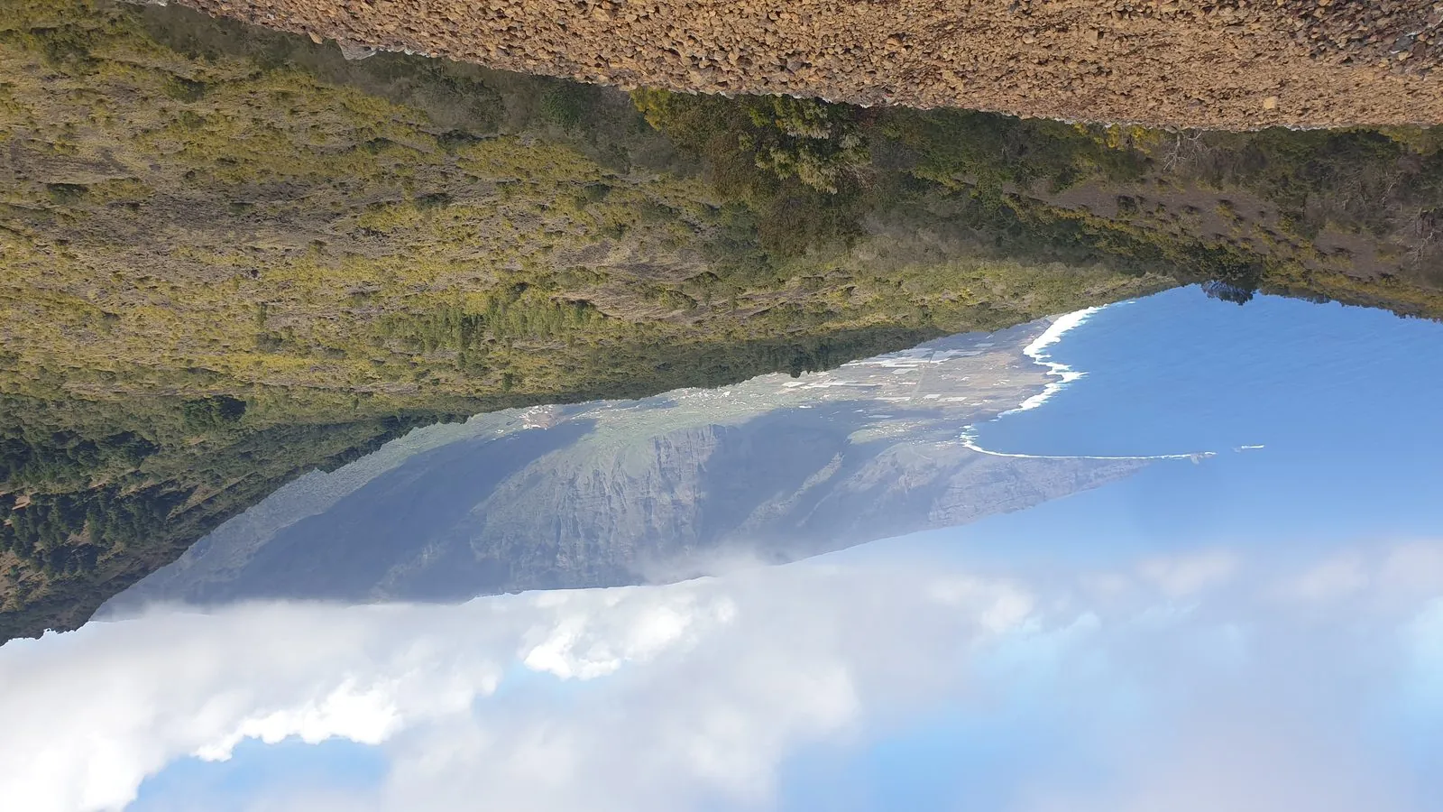 View from Tanganasoga volcano over the broad green El Golfo valley on El Hierro