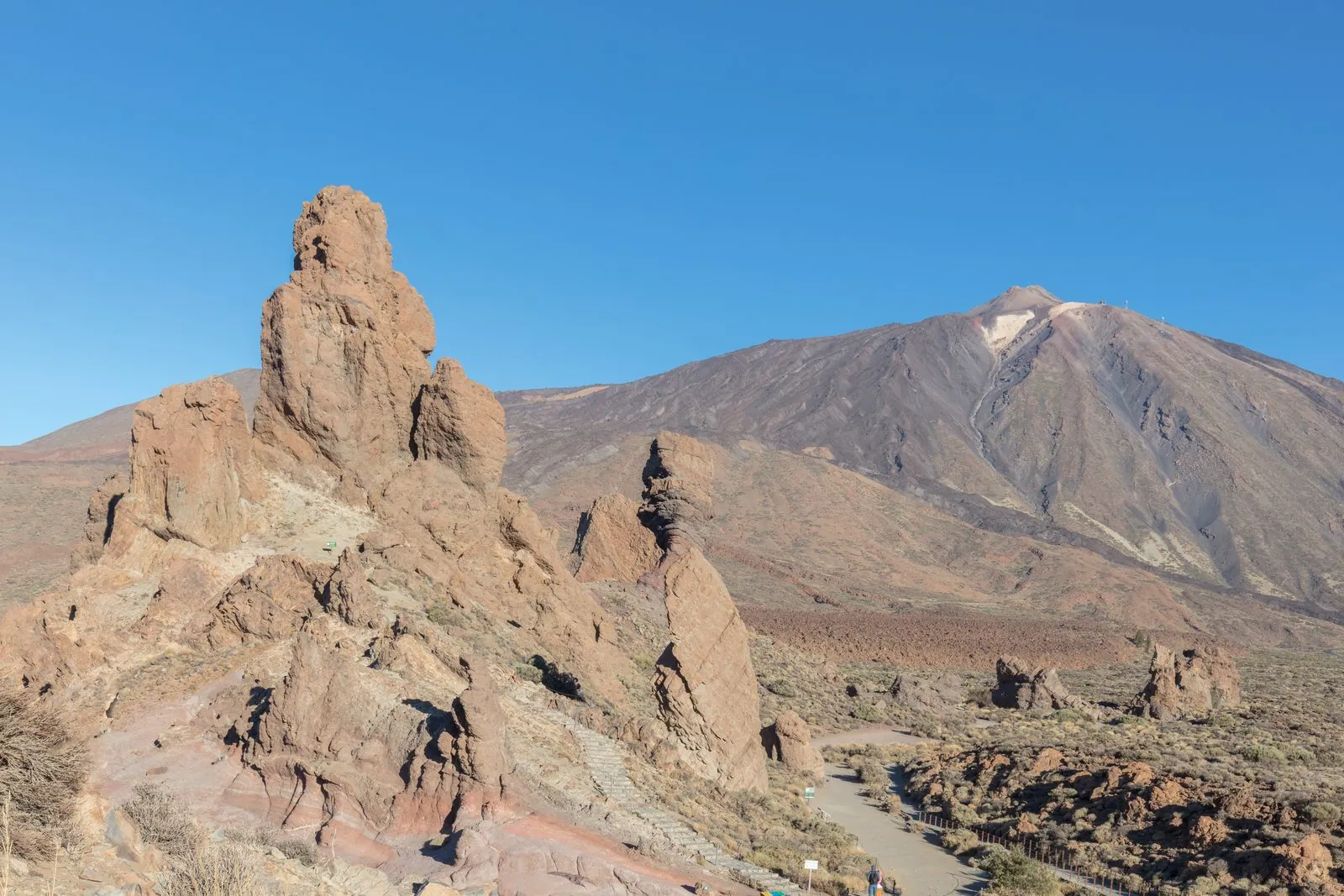 Mount Teide and the Roques de Garcia under clear winter skies, Tenerife