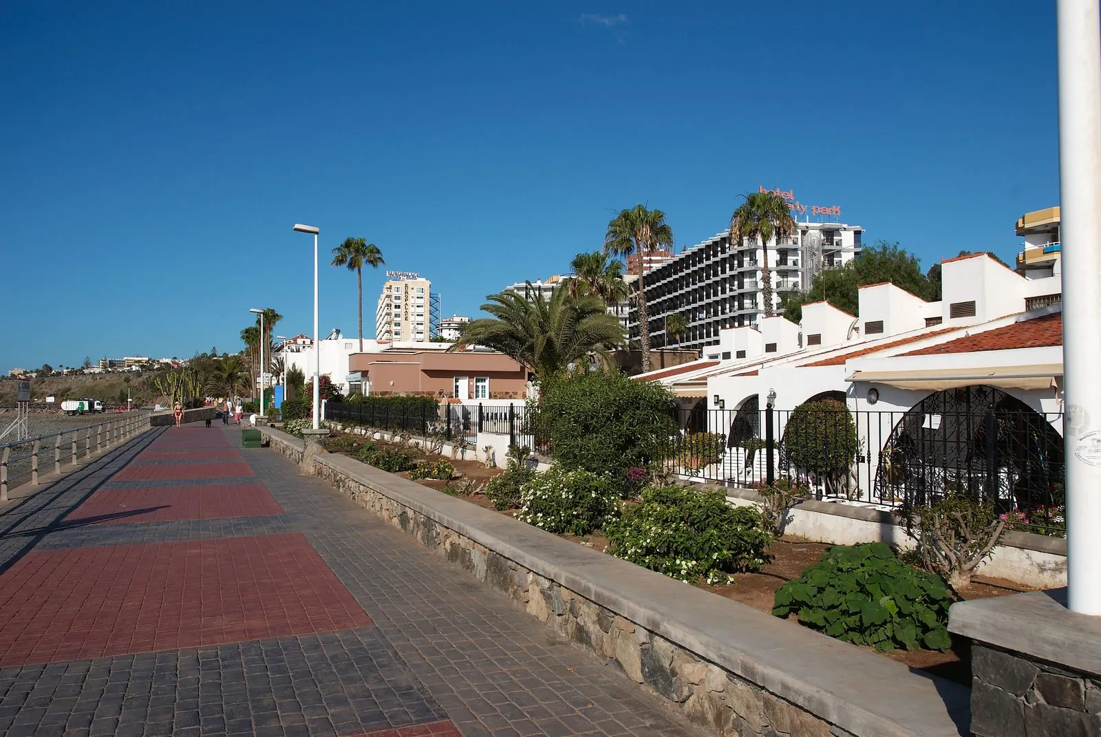 The free public seafront promenade and beach at Playa del Inglés, Gran Canaria