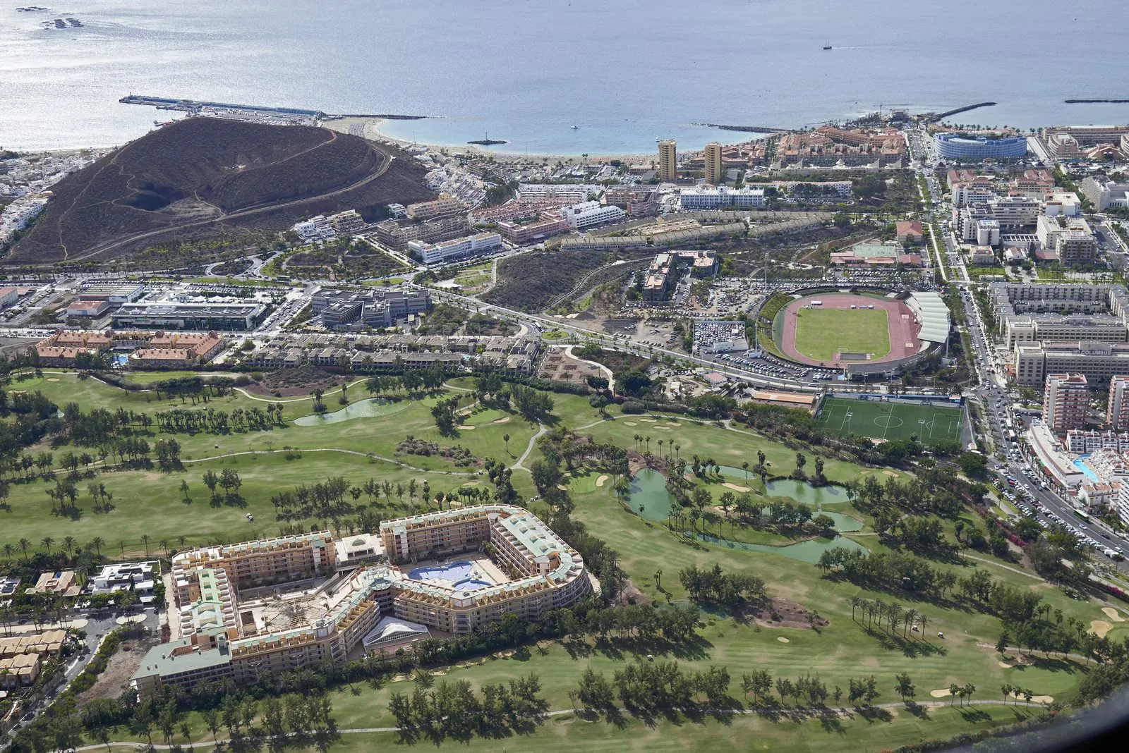 Aerial view of the international resort of Playa de las Americas, Tenerife