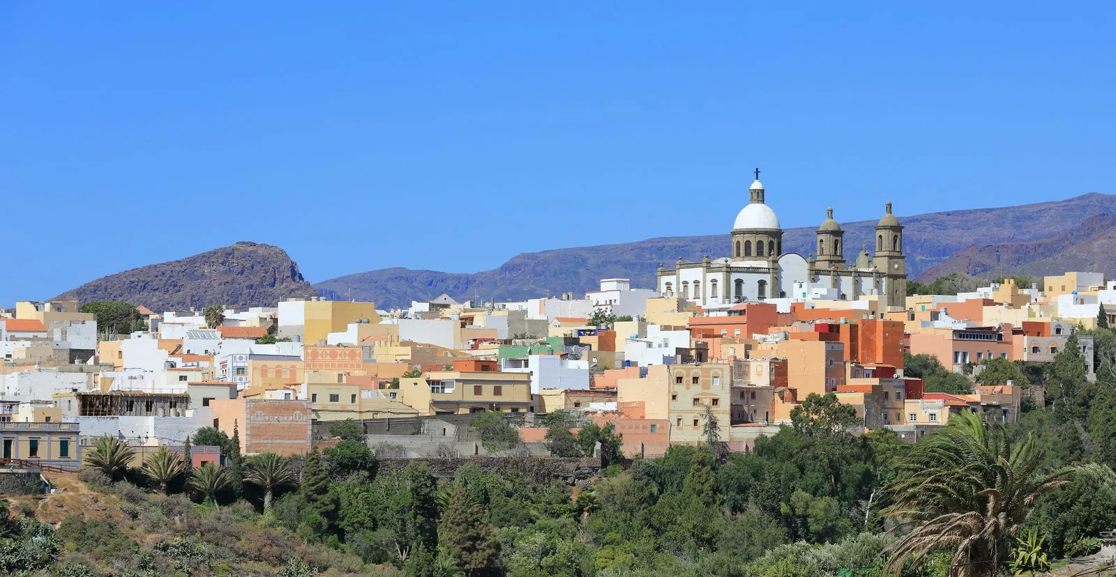 Panorama over the old town of Aguimes with its church, Gran Canaria