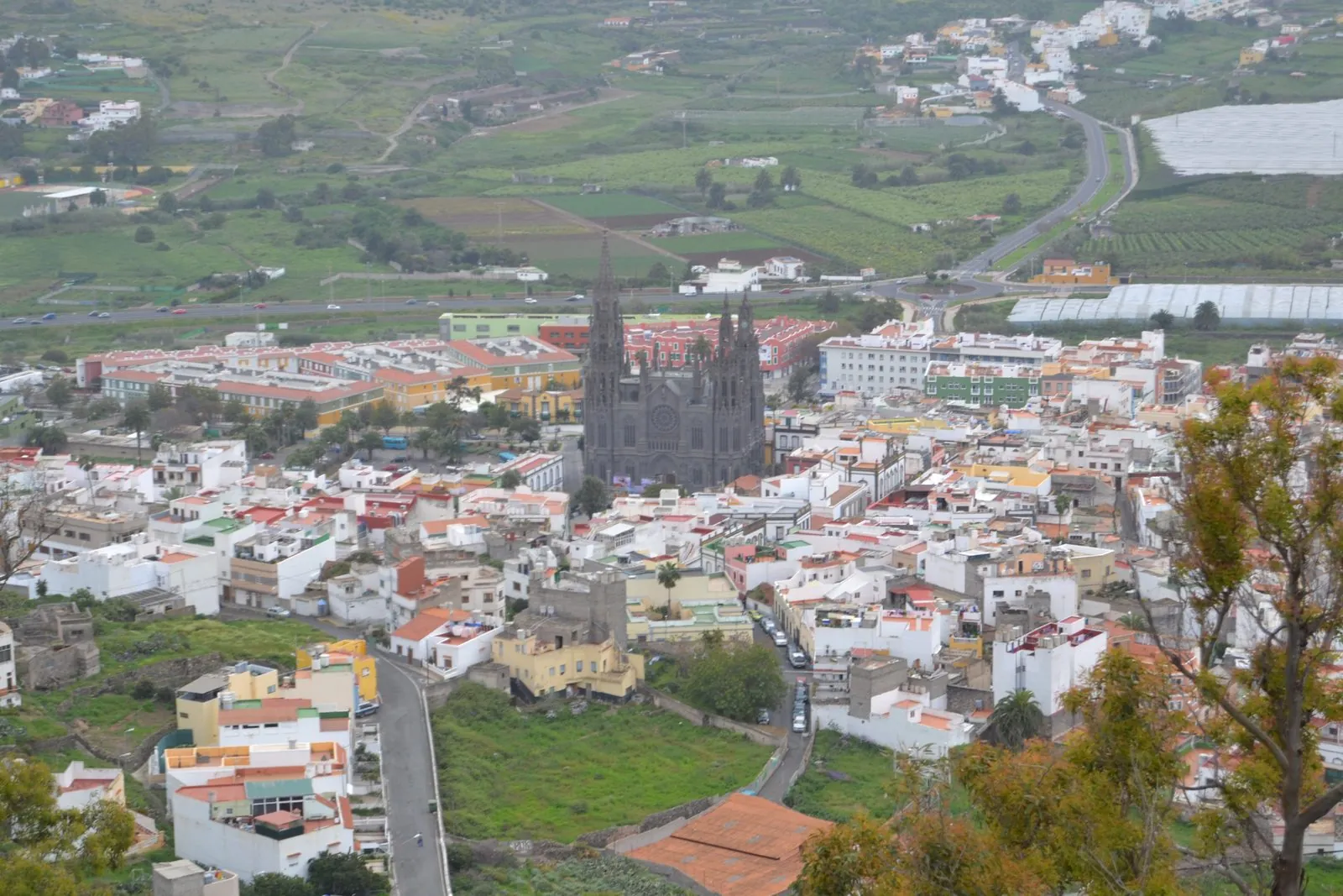 View from the mirador over the town of Arucas and its church, Gran Canaria