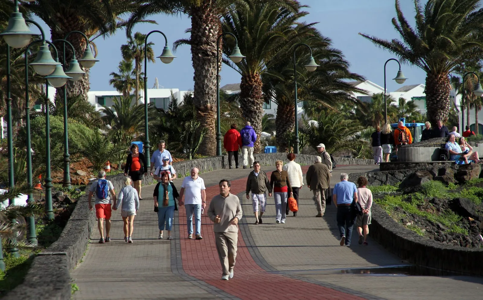 The seafront promenade beside a sandy beach at Costa Teguise, Lanzarote