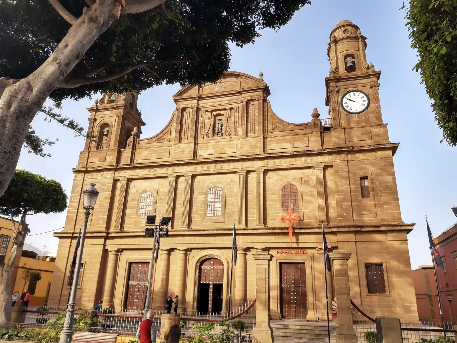 Facade and bell towers of the church of Santiago in Galdar, Gran Canaria