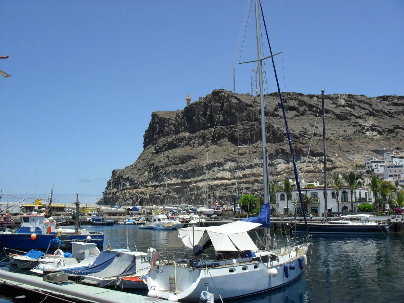 Houses and palms in the mountain valley of Mogan, Gran Canaria