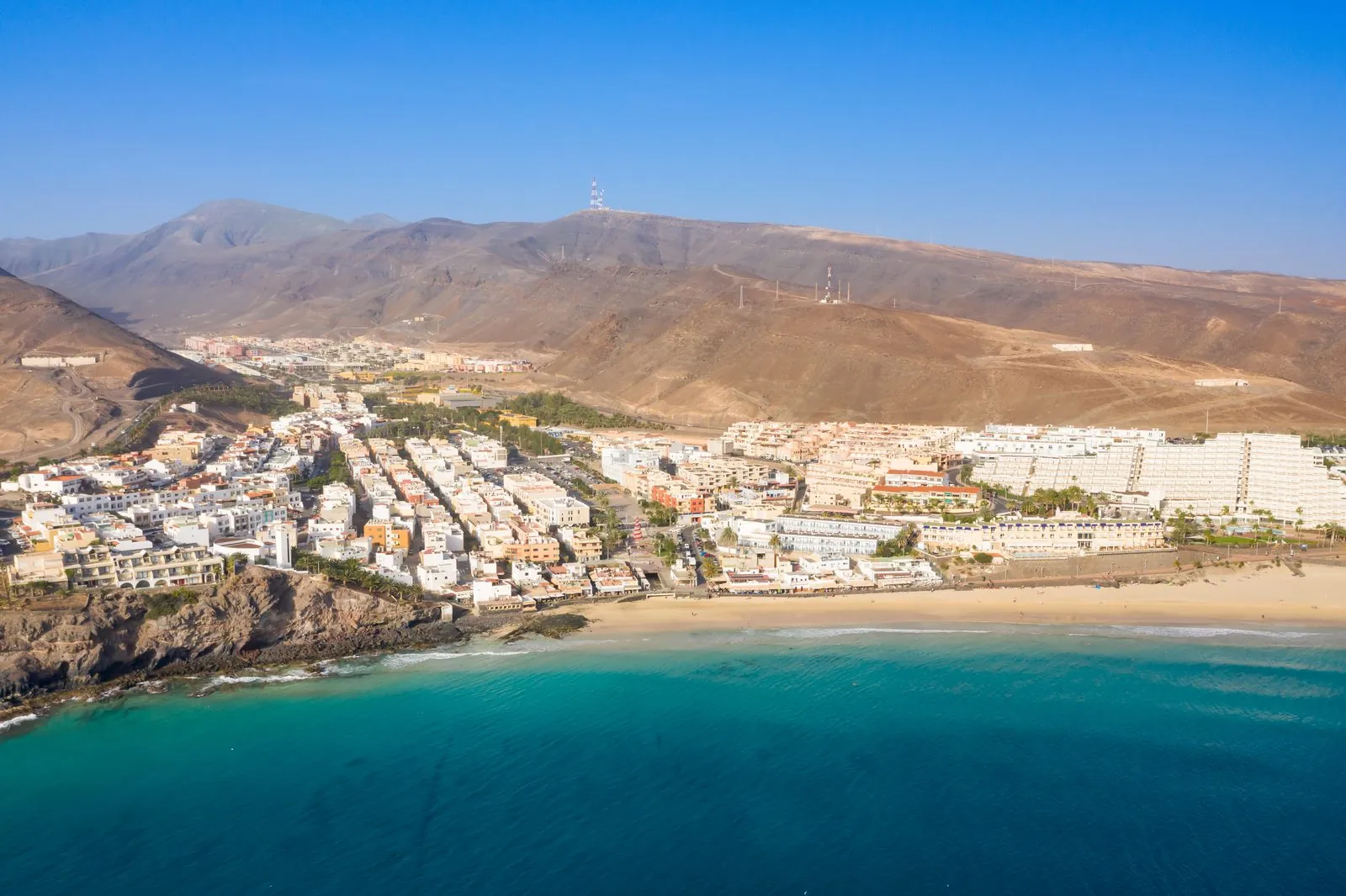 Aerial view of the resort town of Morro Jable on the Jandía peninsula, southern Fuerteventura