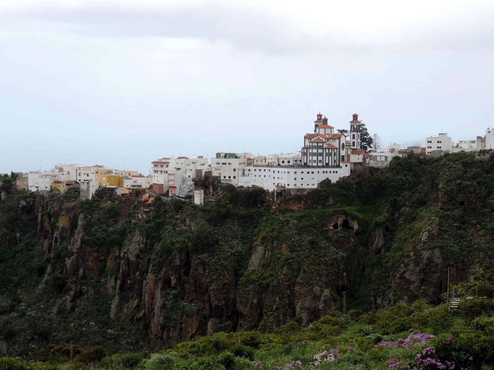 The cliff-top town of Moya seen from the south-west on Gran Canaria