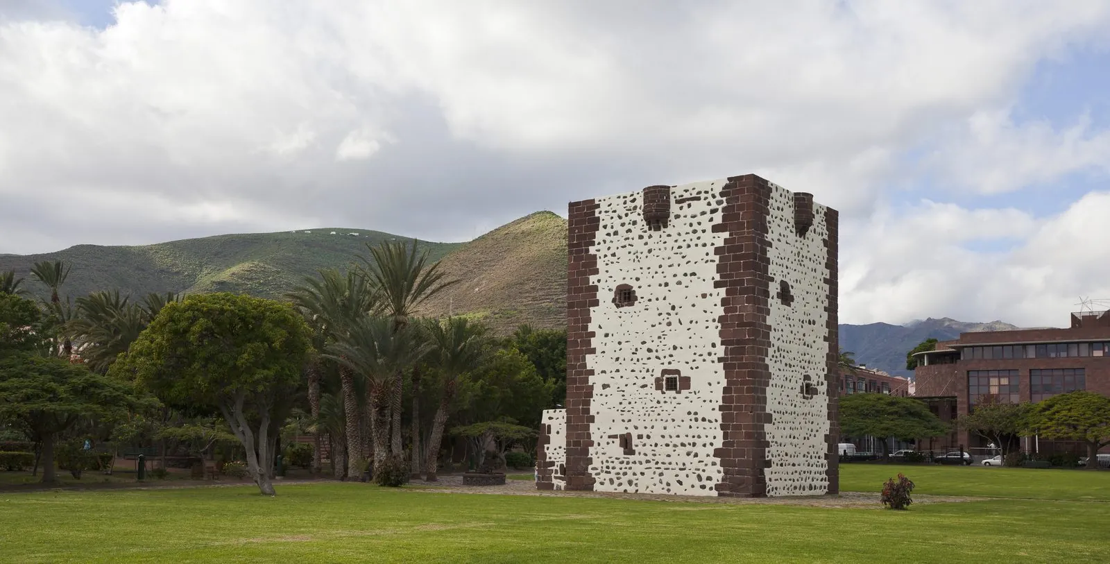 The medieval Torre del Conde tower in a park at San Sebastián de La Gomera