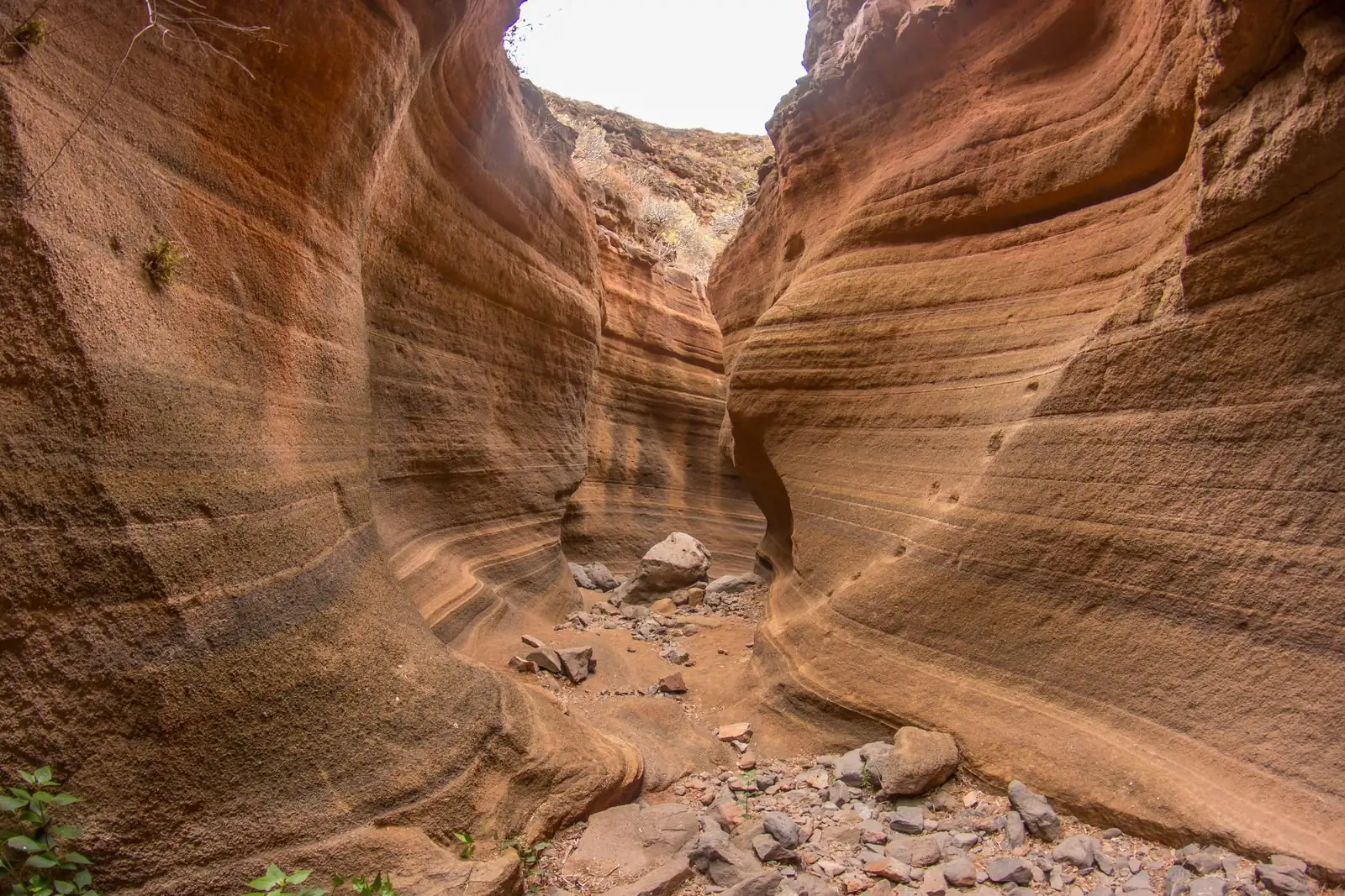 Wind-carved rock formations inside Barranco de las Vacas, Gran Canaria