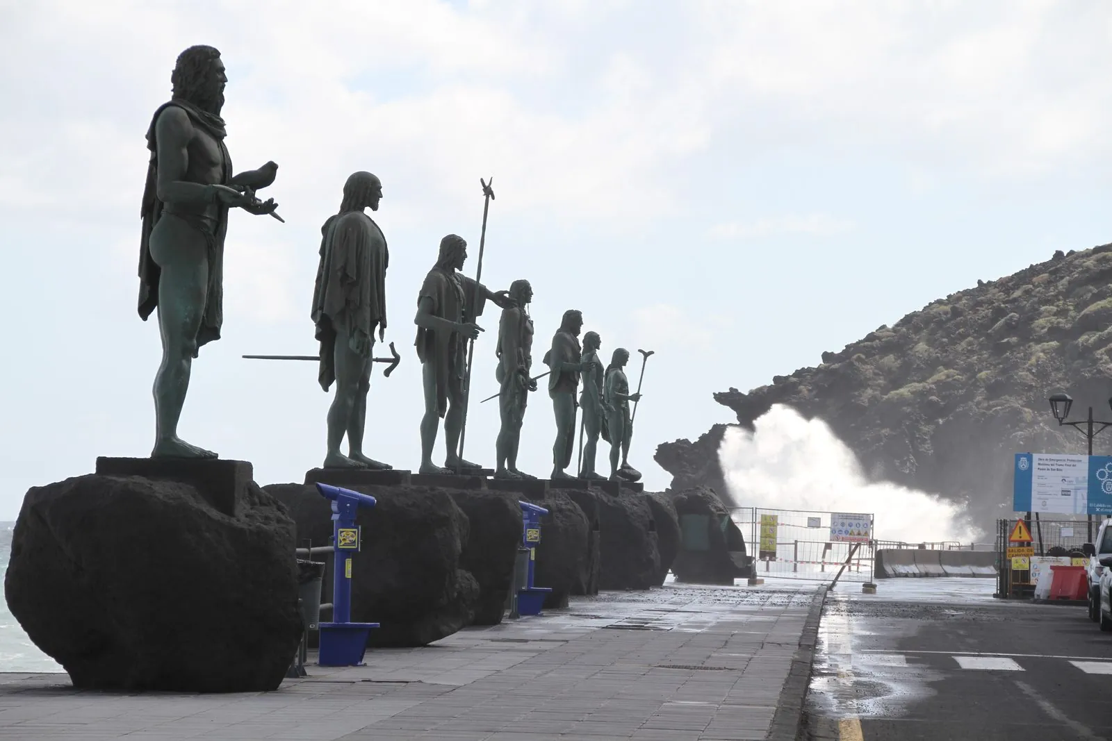 The row of bronze Guanche king (mencey) statues on the plaza in front of the Candelaria basilica, Tenerife