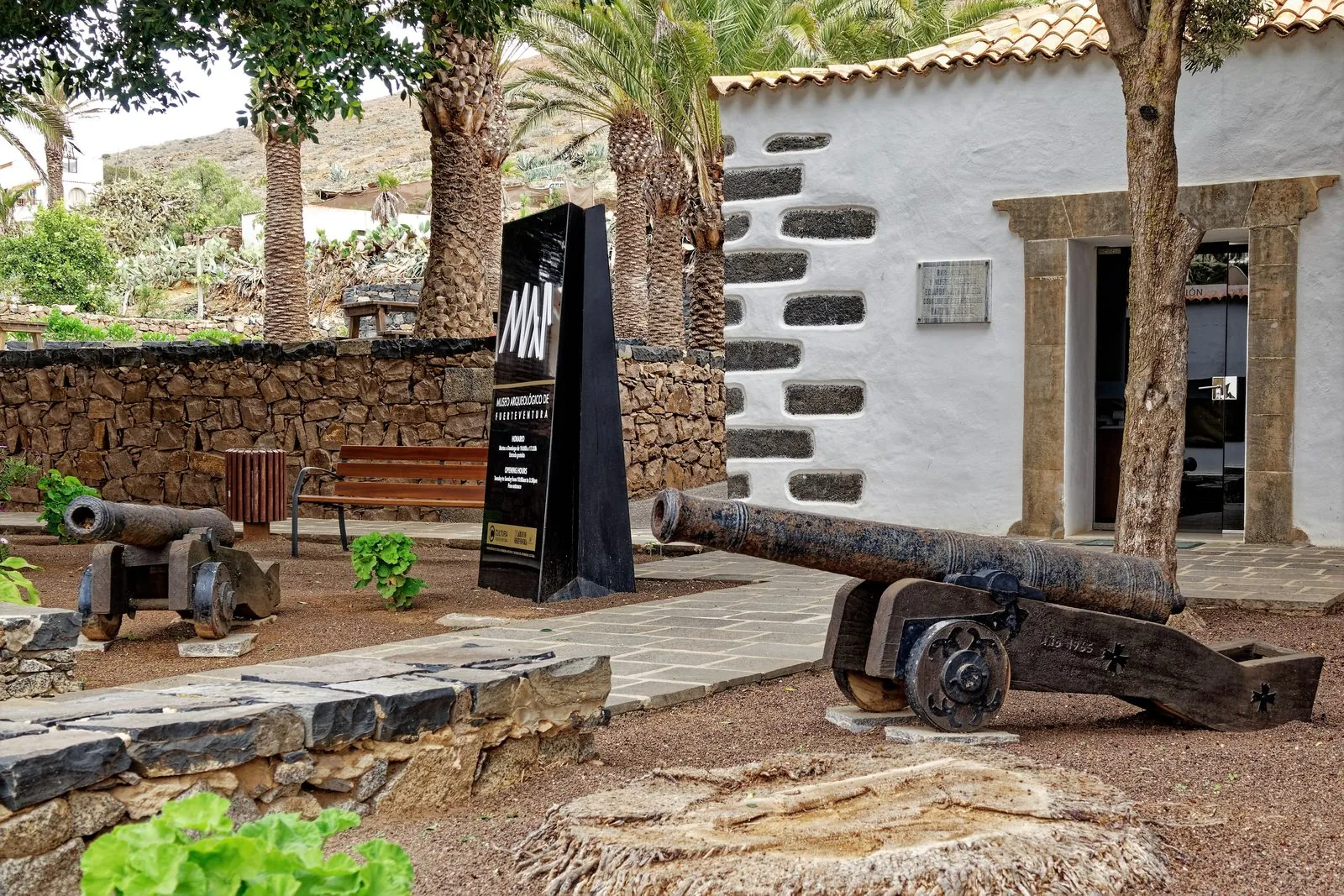 The whitewashed village of Betancuria and its church among the arid hills of inland Fuerteventura