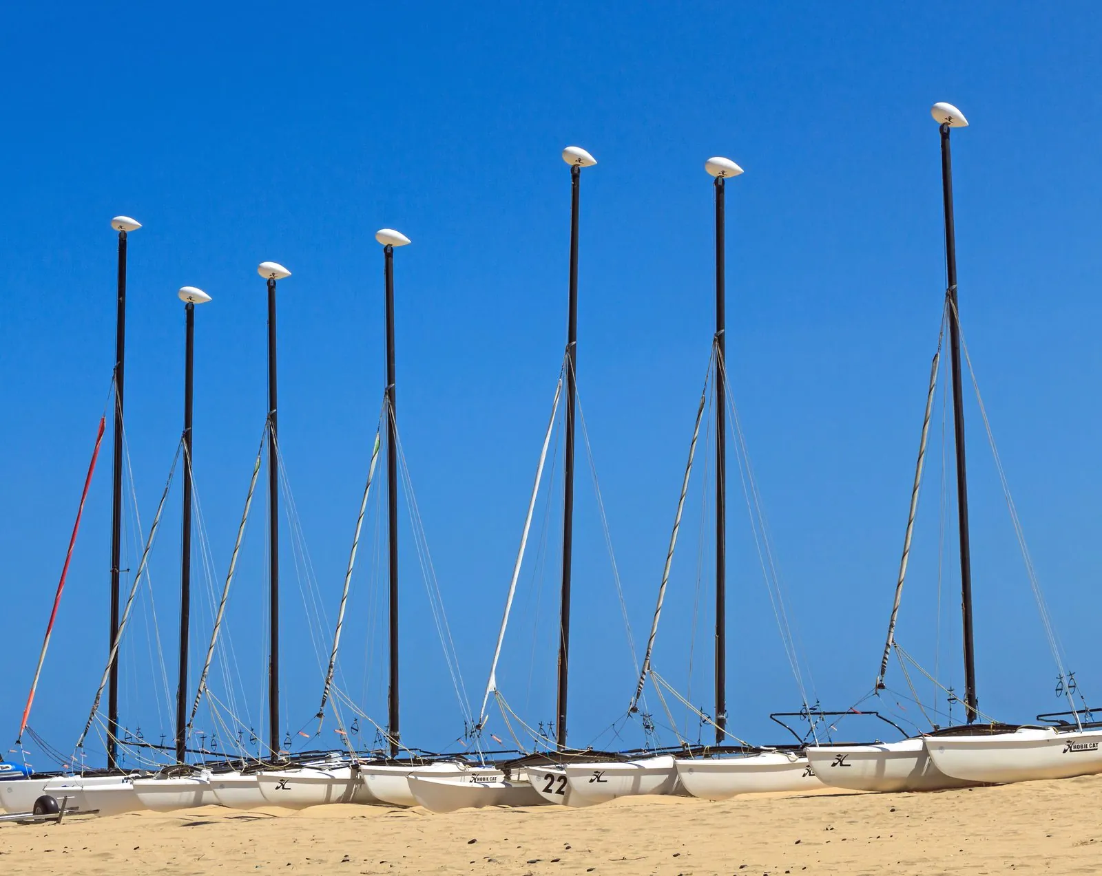 Catamarans moored in the turquoise water off Morro Jable, Fuerteventura