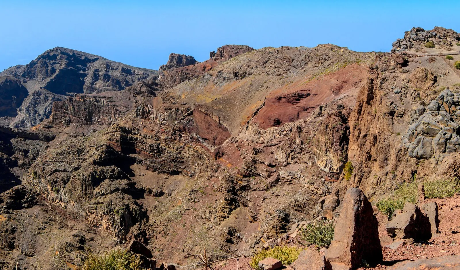 The rugged crater walls of the Caldera de Taburiente seen from Roque de los Muchachos, La Palma