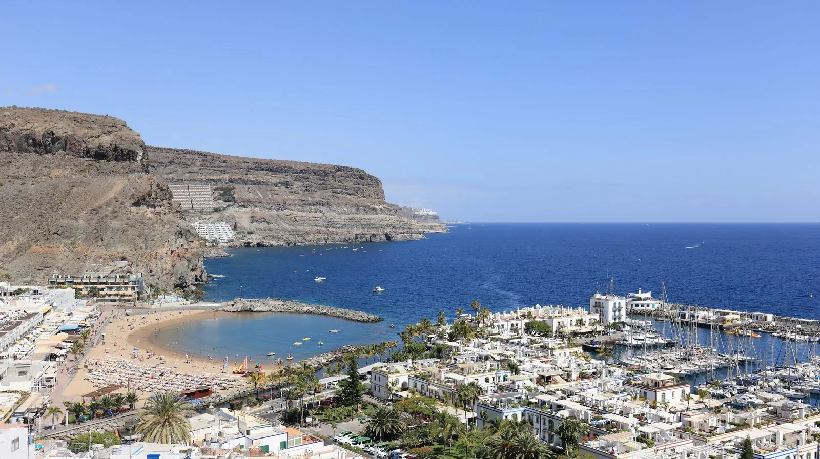 Boats moored in the marina at Puerto de Mogán, Gran Canaria, a base for deep-sea fishing trips