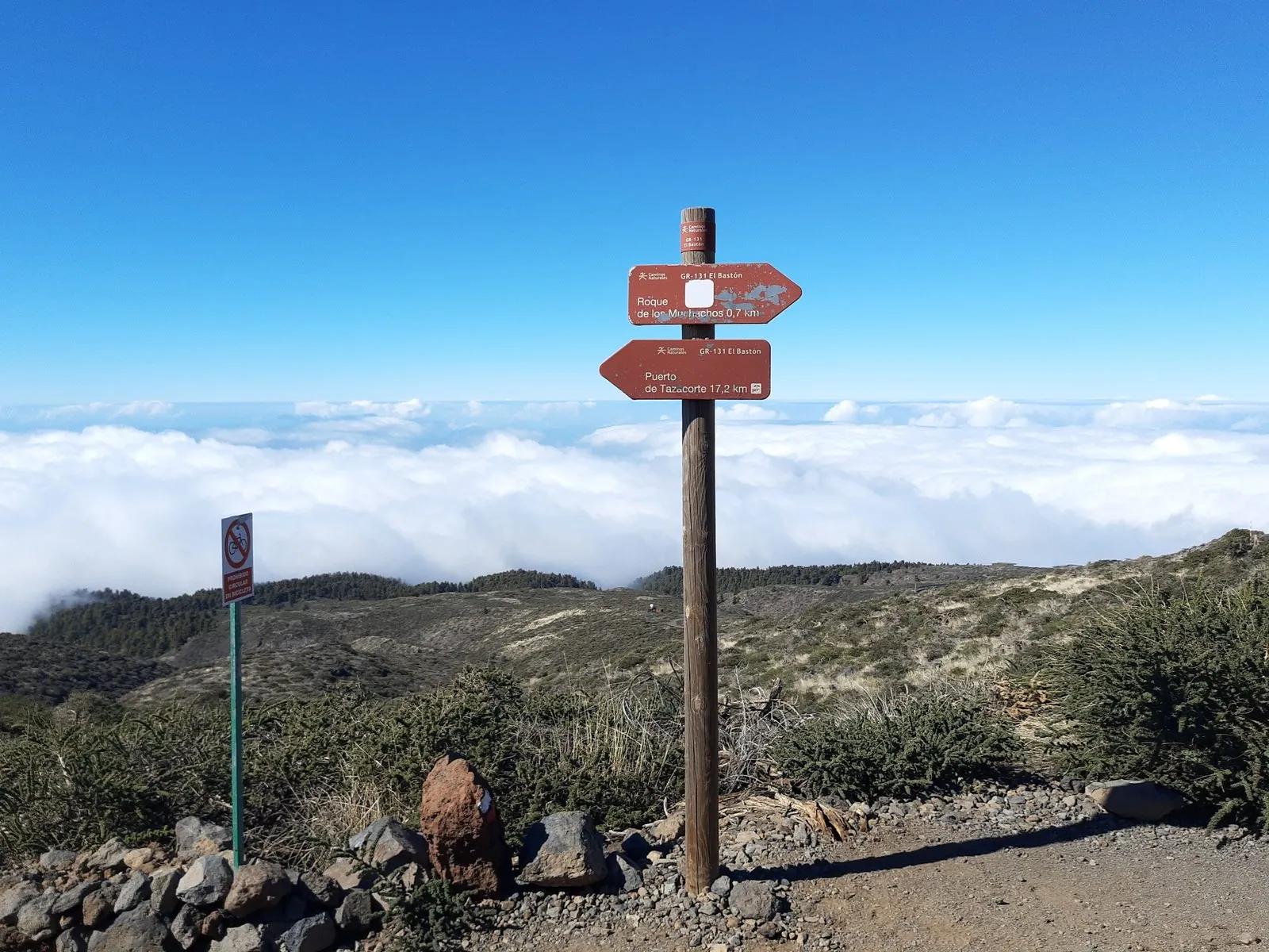 A marked walking trail high on Roque de los Muchachos, La Palma