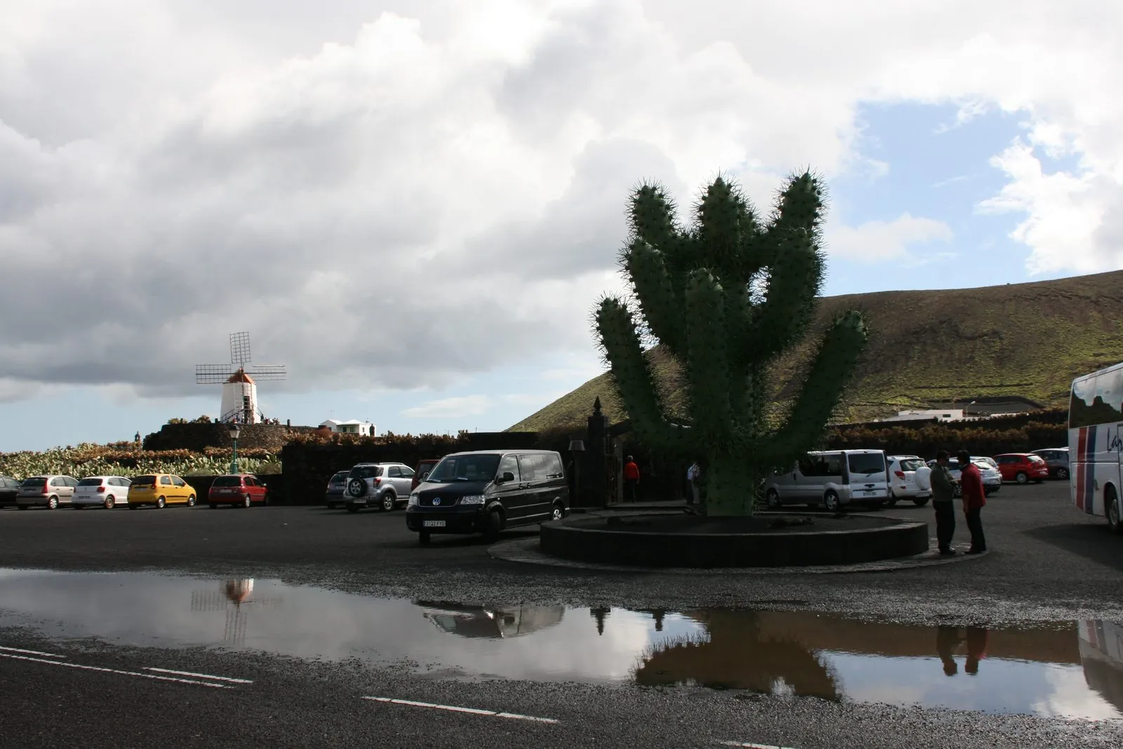 The giant metal cactus sculpture at the entrance to the Jardin de Cactus, Lanzarote