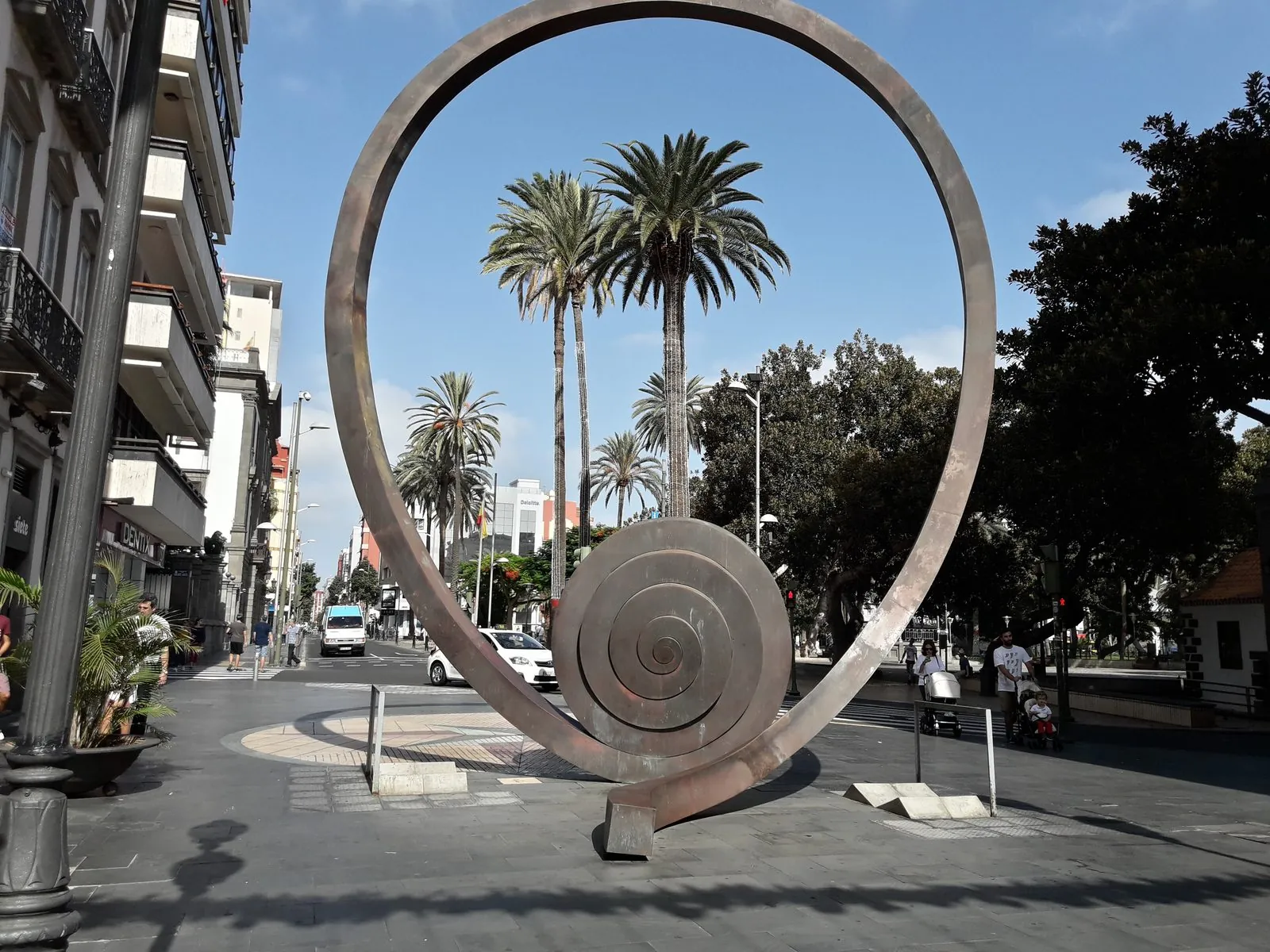 The Triana district with its spiral sculpture, Las Palmas de Gran Canaria