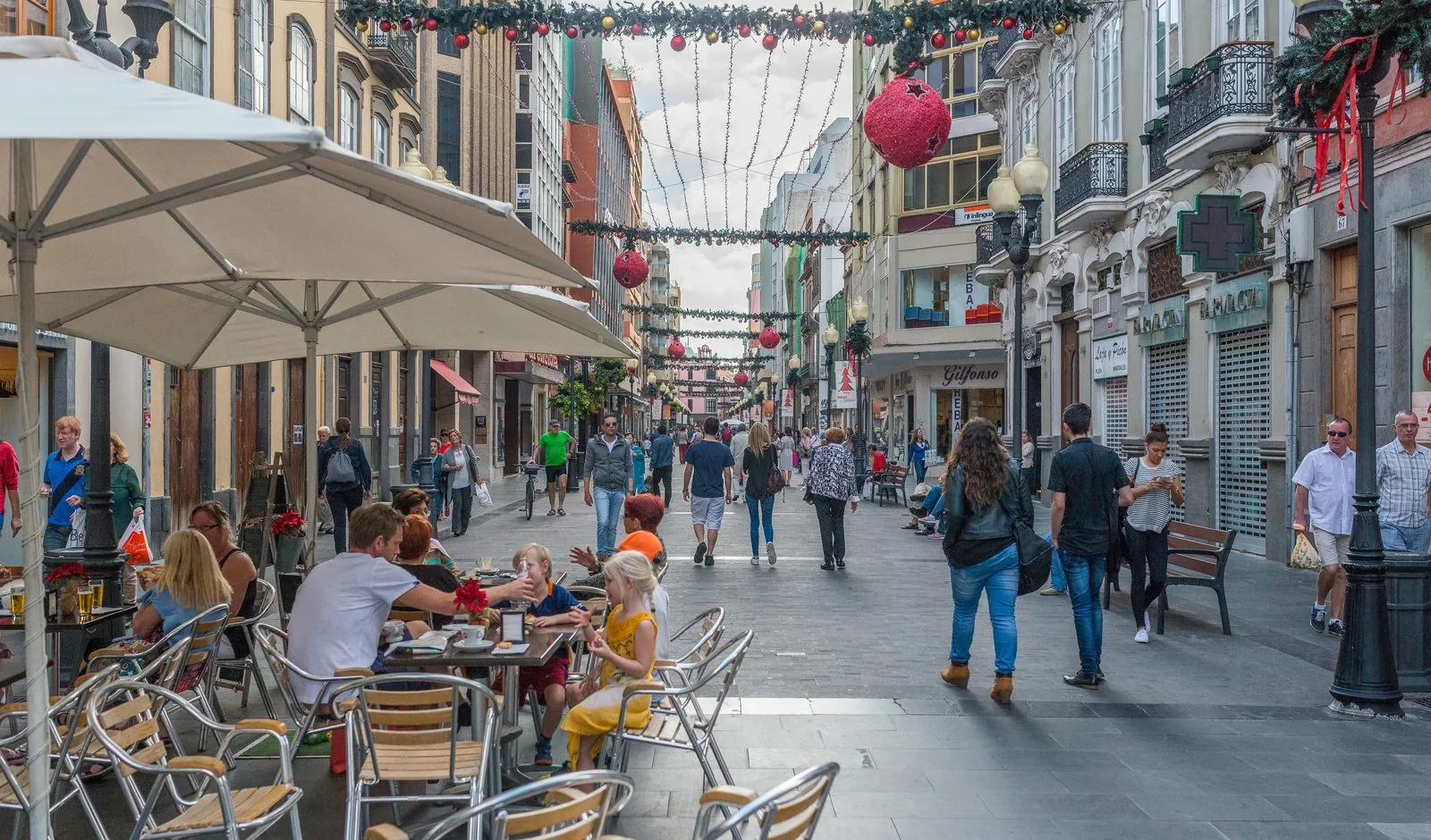 Lively cafe and bar street in the old town of Las Palmas de Gran Canaria