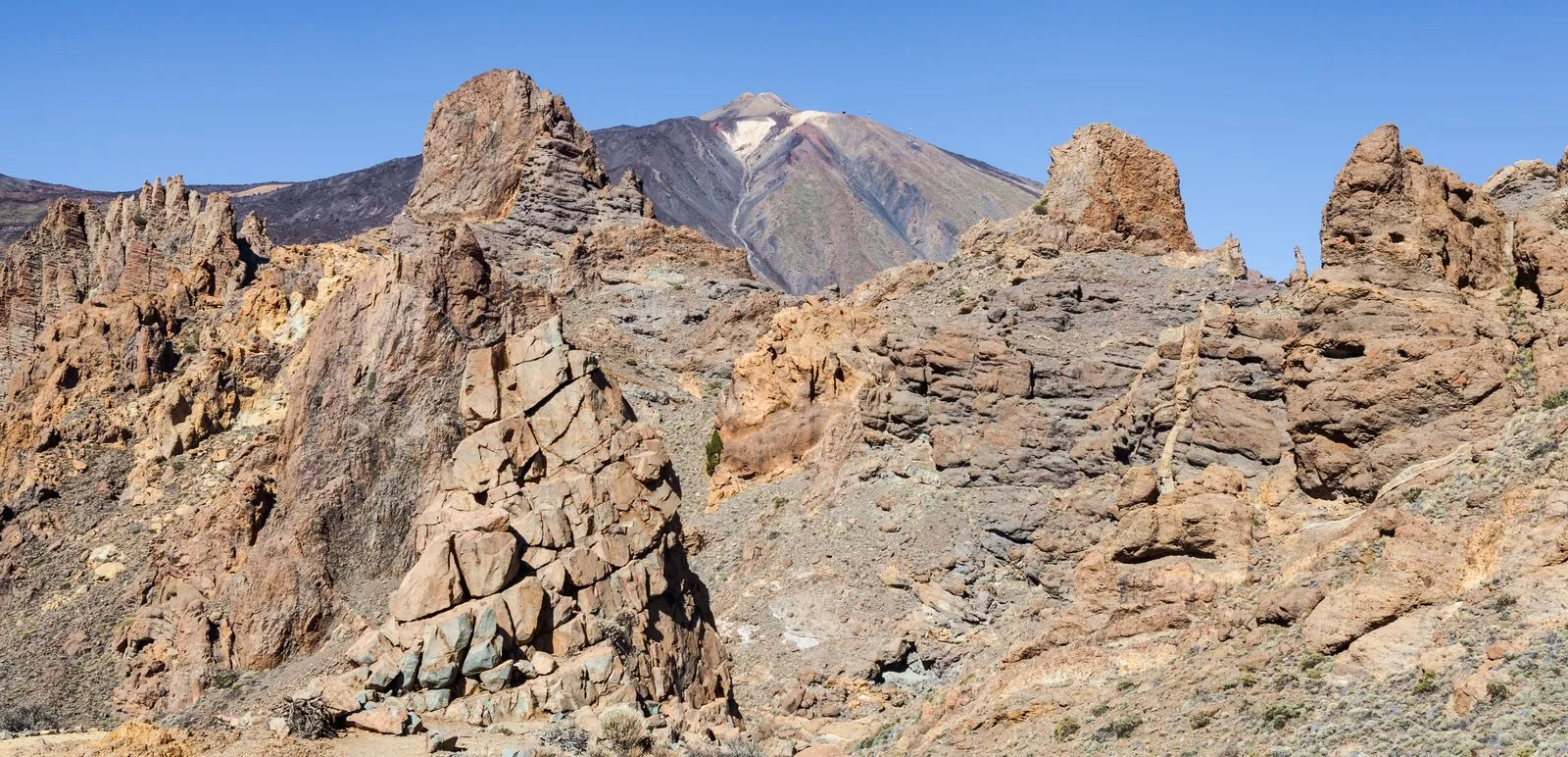 The Roques de García rock formations below Mount Teide in Teide National Park, Tenerife