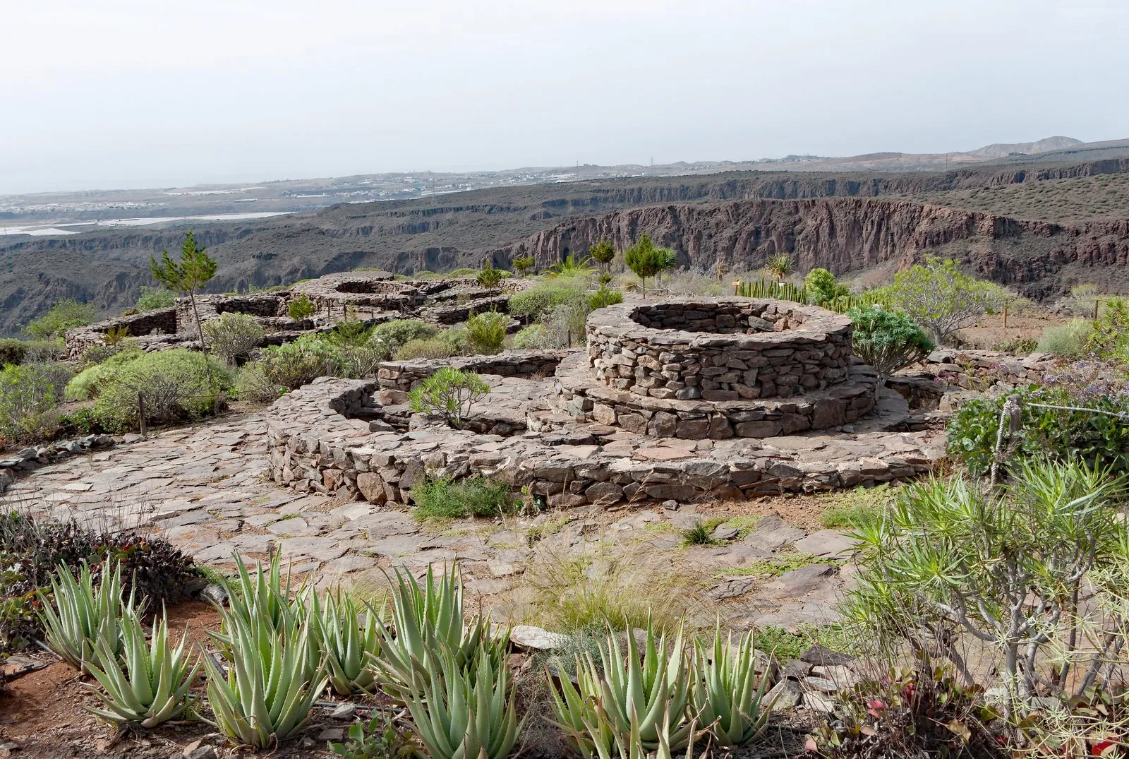 A reconstructed aboriginal burial mound at the Mundo Aborigen museum on Gran Canaria