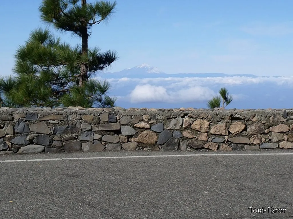 Mount Teide on Tenerife seen across the clouds from Pico de las Nieves, Gran Canaria