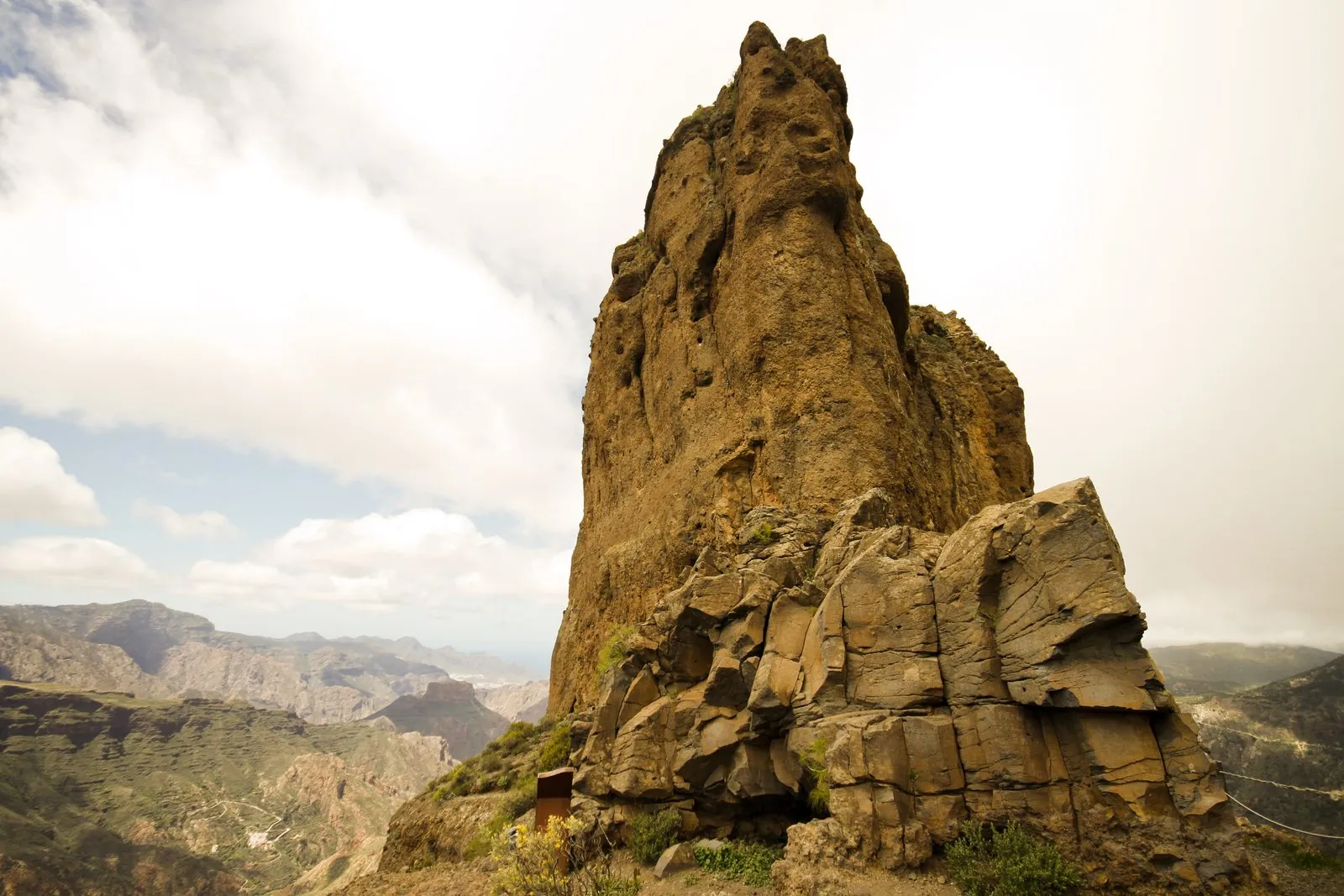 Roque Bentayga seen among the pine-clad ridges of central Gran Canaria