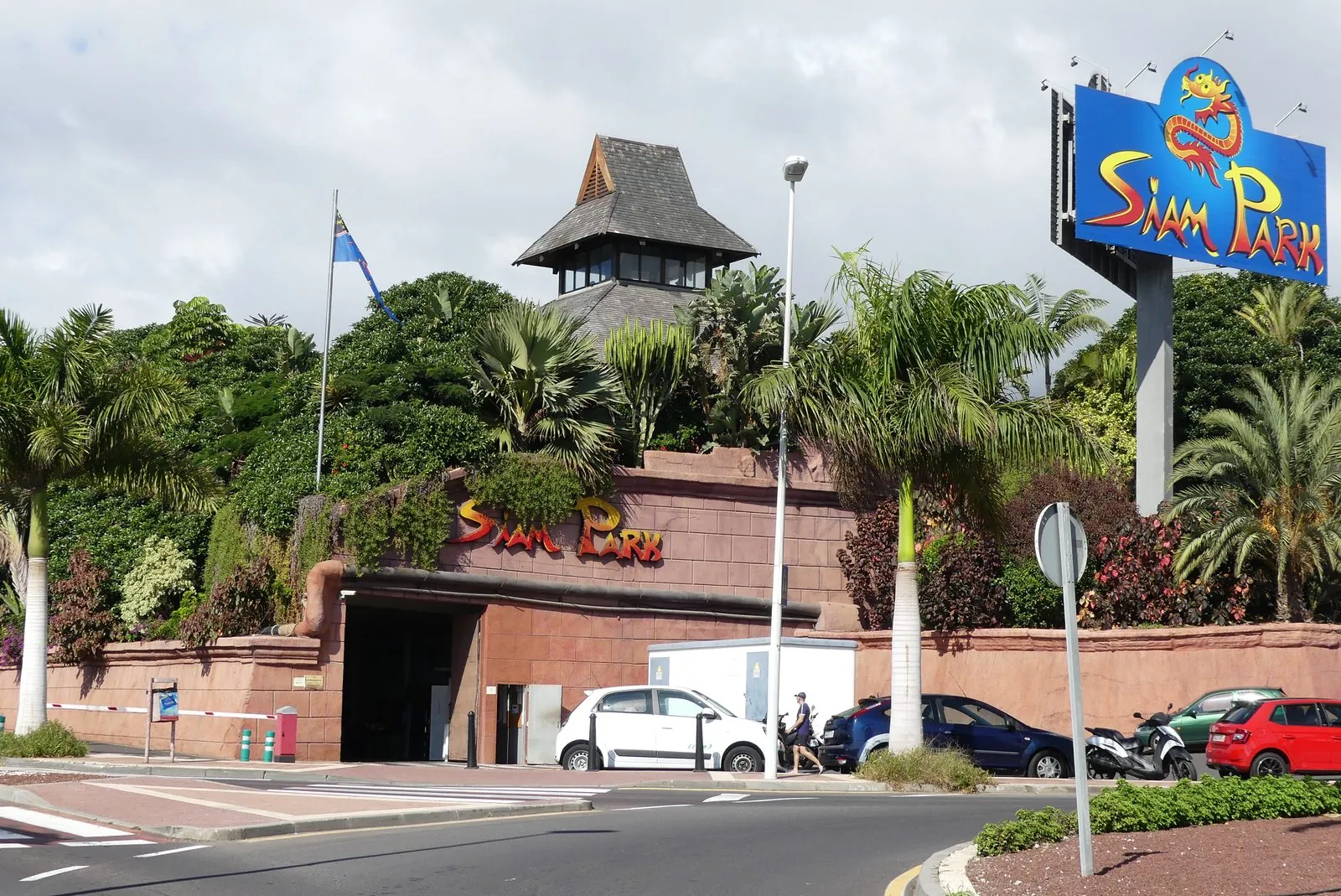 Thai-themed towers and slides at the Siam Park water park in Costa Adeje, Tenerife