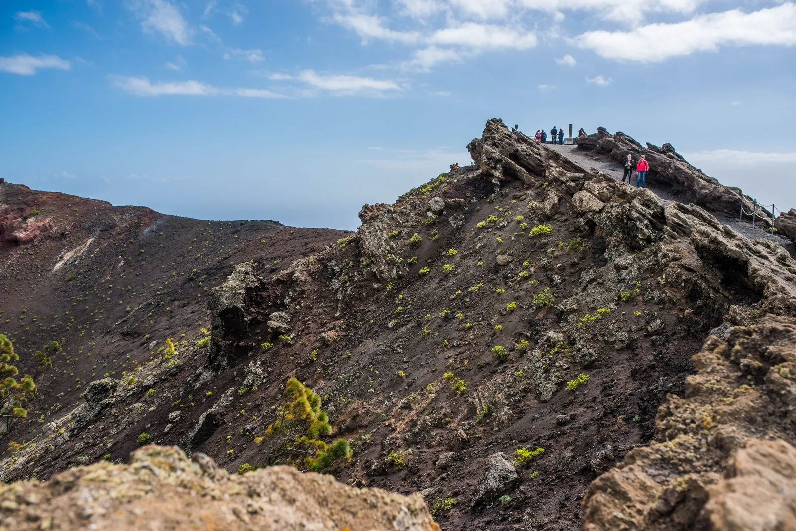 The reddish cone of the Teneguía volcano above Fuencaliente, La Palma